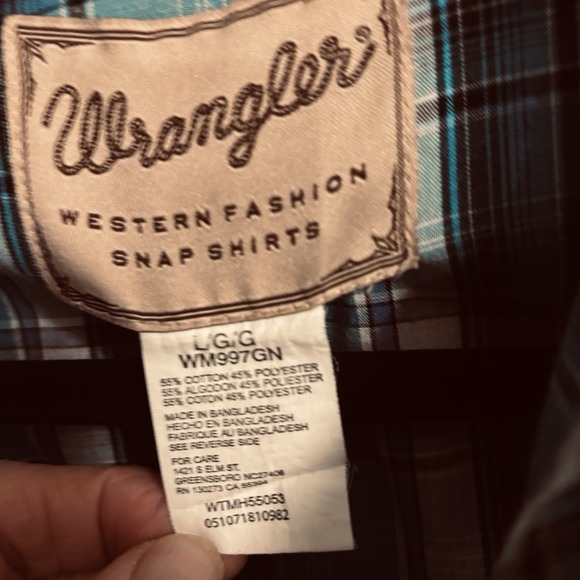 Wrangler mens large teal plaid Pearl Snap Western Shirt Long Sleeve Cowboy Rodeo - Picture 3 of 9